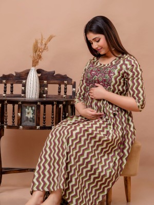 Multi Color Floral Print Soft Cotton Maternity Kurti Gown for Baby Feeding Anarkali Kurti with Hidden Feeding Zip