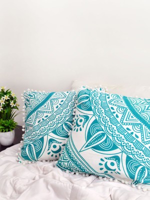 Rangoli Boho Mandala Decorative Pom Pom Throw Pillow Case Cushion Cover Set of 2