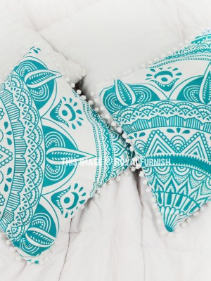 Rangoli Boho Mandala Decorative Pom Pom Throw Pillow Case Cushion Cover Set of 2