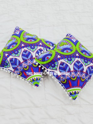 Boho Colorful Mandala Decorative Pom Pom Throw Pillow Cover Set of 2