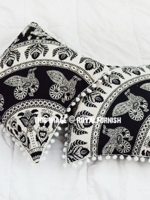 Bohemian Floral Mandala Decorative Throw Pillow Cushion Cover - Set of 2