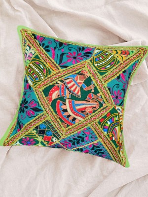 16" Bohemian One-of-a-kind Unique Embroidered Needlepoint Accent Pillow Cover