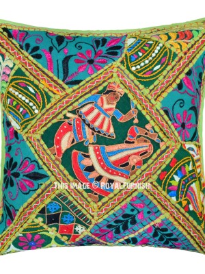 16" Bohemian One-of-a-kind Unique Embroidered Needlepoint Accent Pillow Cover