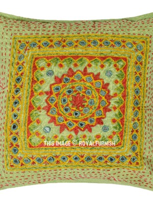 16" Mirror Work Handcrafted Decorative Outdoor Indoor Throw Pillow Cover