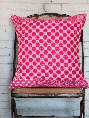 16" Pink Bohemian Kantha Throw Pillow Cushion Cover