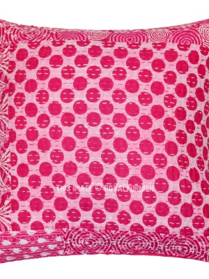 16" Pink Bohemian Kantha Throw Pillow Cushion Cover