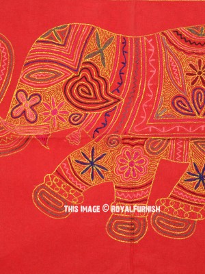 Vintage Handmade Bohemian Elephant Tapestry Ari Zari Embroidered Art Work Fabric Wall Hanging