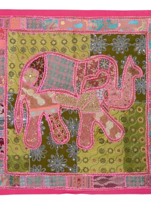 Pink Vintage Tribal Handmade Bohemian Patchwork Elephant Tapestry Wall Hanging