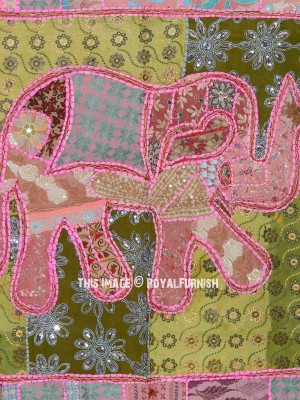 Pink Vintage Tribal Handmade Bohemian Patchwork Elephant Tapestry Wall Hanging