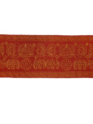 Jaipuri Handicraft Golden Ari Zari Embroidered Fabric Tapestry Wall Hanging