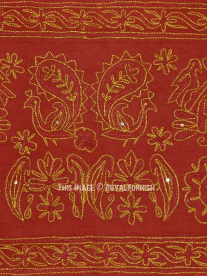 Jaipuri Handicraft Golden Ari Zari Embroidered Fabric Tapestry Wall Hanging