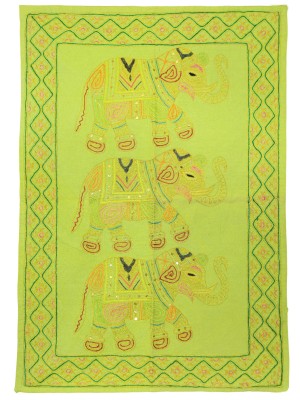 Bohemian Elephant Ari Zari Hand Embroidered Tapestry Fabric Wall Hanging