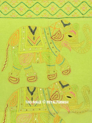 Bohemian Elephant Ari Zari Hand Embroidered Tapestry Fabric Wall Hanging
