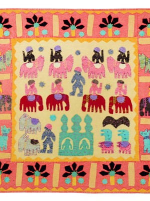 Orange Indian Bohemian Applique Work Tapestry Wall Hanging Ethnic Patchwork Decor Art