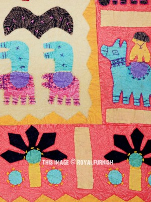 Orange Indian Bohemian Applique Work Tapestry Wall Hanging Ethnic Patchwork Decor Art