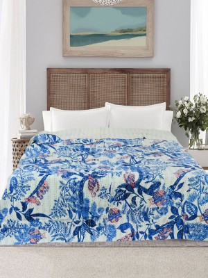 Colorful Owl Sitting on Tree Handmade Kantha Quilt Bedding Blanket - Queen Size