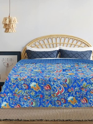 Multi Color Bohemian Floral Hand Stitched Kantha Quilt Bedding Bedspread - Queen Size