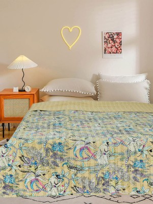 Monkey Jungle Life Print Handmade Kantha Quilt Bedding Bedspread - Queen Size