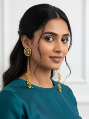 Meenal Round New Kashmiri Long Jhumka Earring Set Ethnic Trendy Indian Golden Earrings