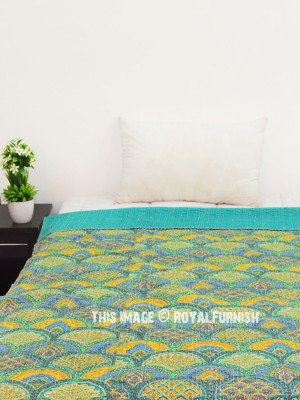 Bohemian Rainbow Printed Hand Stitched Twin Kantha Quilt Throw Blanket