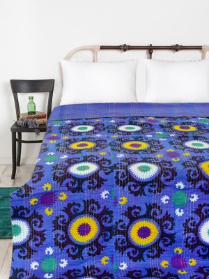 Vibrant Suzani Printed Handmade Cotton Twin Kantha Quilt Throw Bed Cover