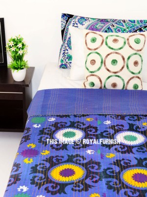 Vibrant Suzani Printed Handmade Cotton Twin Kantha Quilt Throw Bed Cover