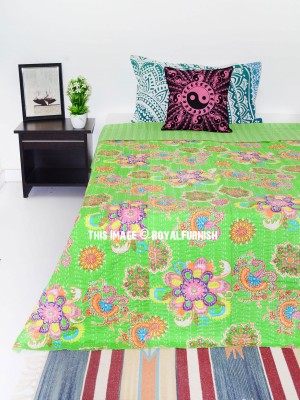 Colorful Floral Tropical Kantha Quilt Blanket Blanket Throw - Twin Size