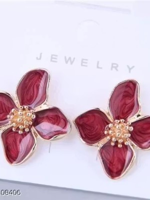 Red Flower Earring Floral Korean Earrings Stud Affordable Special Tops Boho Trendy GenZ Jewelry