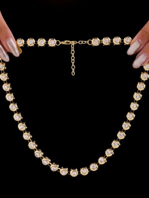 Stylish Anti Tarnish Golden Kundan Long Necklace with Earring Jewellery Set