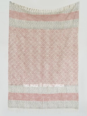 Tribal Designer Print Cotton Sofa Throw Natural Jaipuri Handloom Mudcloth Blanket