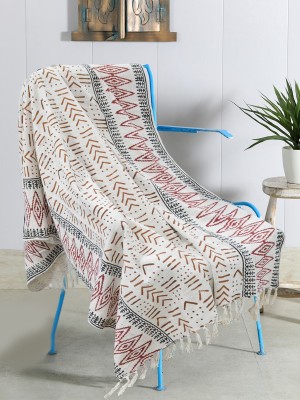 Bohemian Natural Cotton Sofa Throw Tribal Hand Block Print Mudcloth Blanket