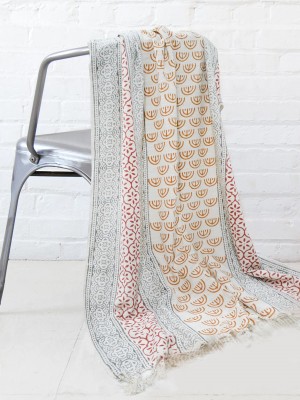 Boho Hand Block Print Breathable Tasselled Throw Natural Cotton Mudcloth Blanket