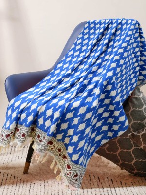 Blue Organic Cotton Sofa Throw for Sofa or Bed Lightweight Breathable Blanket