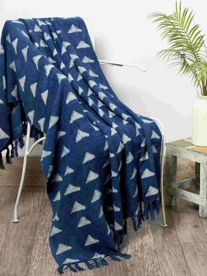 Blue Multi Handmade Triangle Pattern 100% Cotton Sofa Blanket Throw