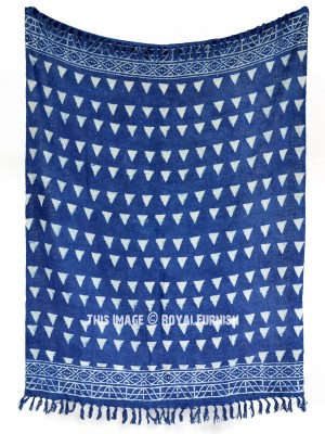 Blue Multi Handmade Triangle Pattern 100% Cotton Sofa Blanket Throw