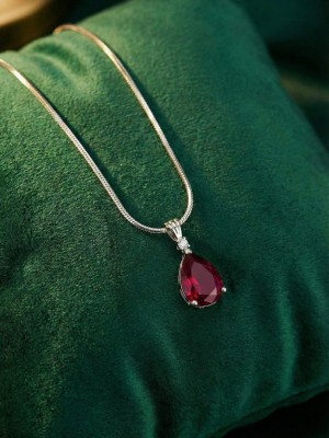 Red Fancy AD Stone Silver Plated Designer Pendent Necklace