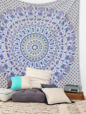 White & Blue Ghoomar Mandala Wall Tapestry Large Multi Bedding Bohemian Decor