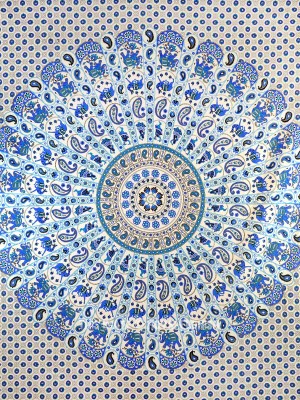 White & Blue Ghoomar Mandala Wall Tapestry Large Multi Bedding Bohemian Decor