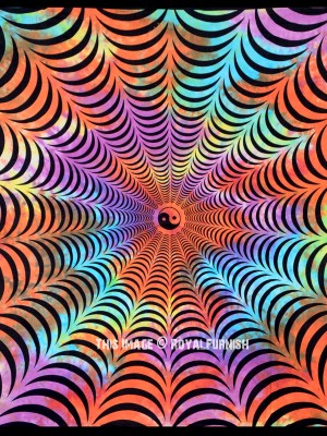 Black Multi Tie Dye Yin Yang Spider Web Illusion Tapestry Wall Hanging