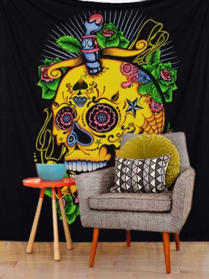 Black Multi Psychedelic 3D Gothic Skull Tapestry Trippy Colorful Pop Art Wall Hanging Wall Tapestry