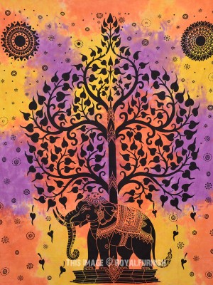 Orange Multi Tie Dye Large Elephant Tree Wall Hanging Hippie Tapestry Bedspread