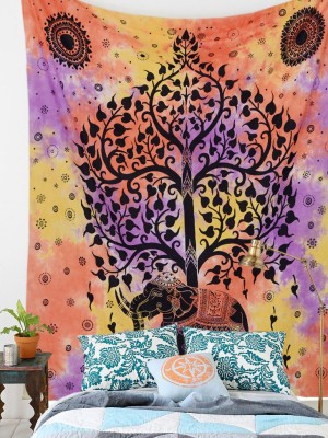 Orange Multi Tie Dye Large Elephant Tree Wall Hanging Hippie Tapestry Bedspread