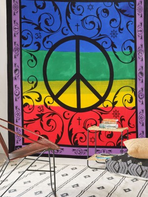 Colorful Peace Sign Symbol of Love Tapestry Wall Hanging