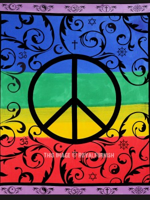 Colorful Peace Sign Symbol of Love Tapestry Wall Hanging