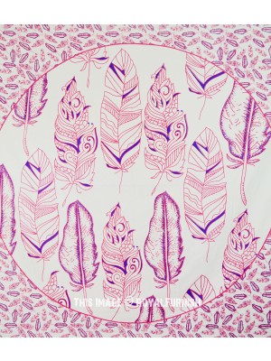 White Multi Summer Feathers Mandala Bohemian Tapestry Wall Hanging