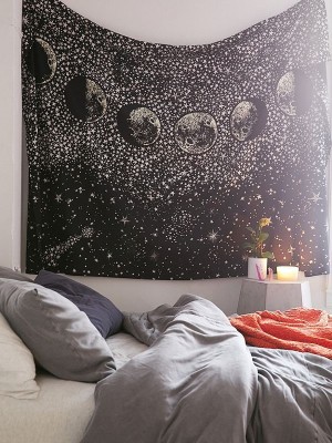 Black & White Celestial Moon Phases Tapestry Astrology Crescent Mystical Starry Lunar Wall Hanging
