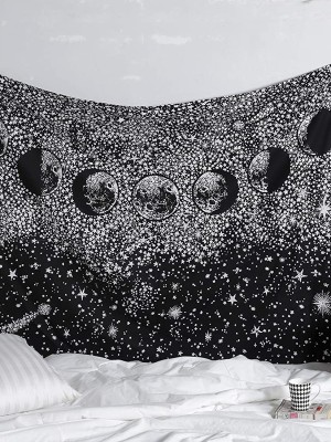 Black & White Celestial Moon Phases Tapestry Astrology Crescent Mystical Starry Lunar Wall Hanging