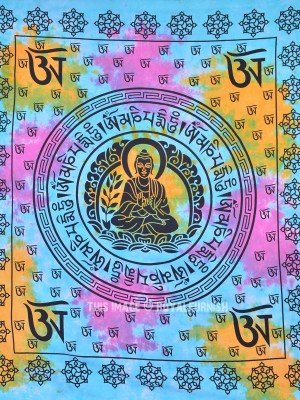 Tibetan Buddha Meditation Cotton Wall Hanging OM Multi Tie Dye Yoga Tapestry