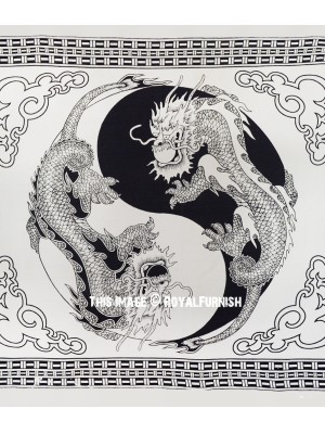 Black Multi Yin Yang Chinese Dragon Fly Tapestry Wall Hanging