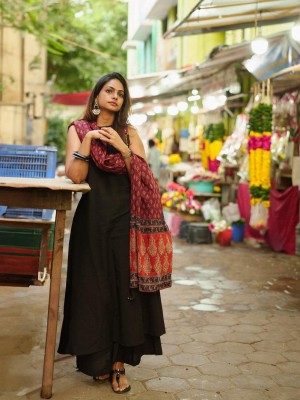 Gazal Black Sleeveless Flared Kurti Palazzo Dupatta Set Salwar Kameez Suit for Women with Pockets